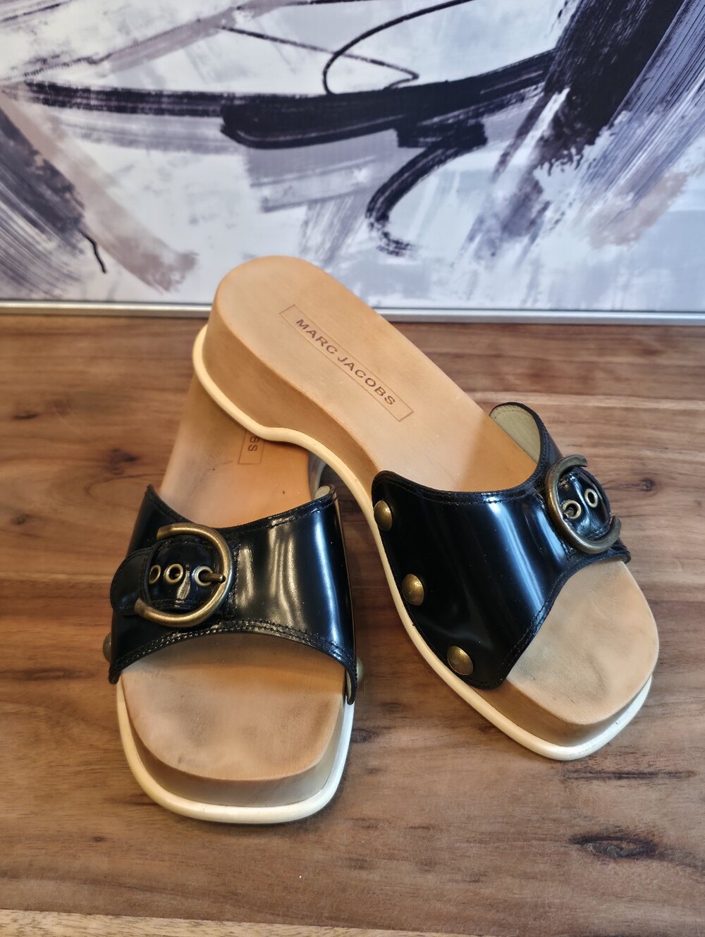 MARC JACOBS Anita Black Patent Leather Buckle Clog Sandals -boho Y2K- Size 40